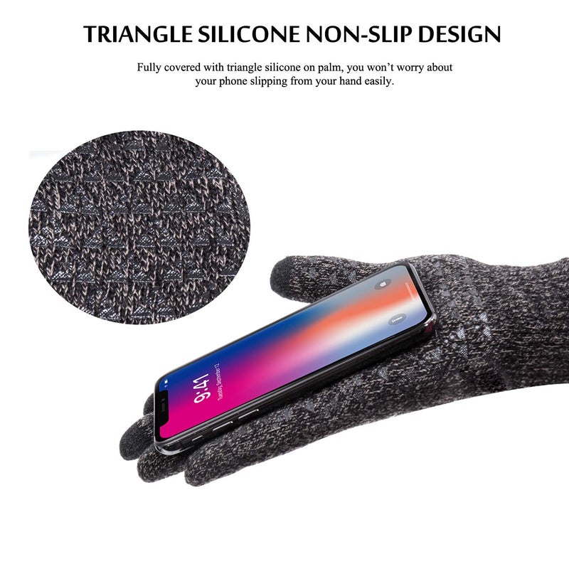 TRENDOUX Gloves for Men, Touch Screen Winter Gloves for Women Unisex - Running Driving Texting for Smart Phone - Warm Knit Thermal Liners for Cold Weather - Anti-Slip - Elastic Cuff - Gray - XL - Image 4